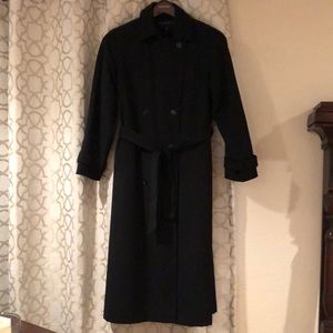 Gorgeous black, double breasted, wool trench coat.